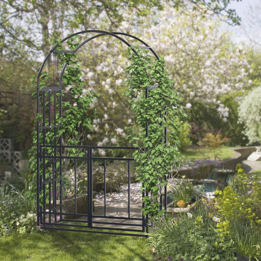 Outdoor Garden Arch with Double Gates, Metal Garden Arbor for Climbing