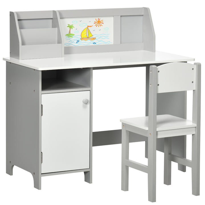 HOMCOM Toddler Activity Station: Table & Chair Set with Dry Erase Top, 2 Piece, Grey | Aosom UK