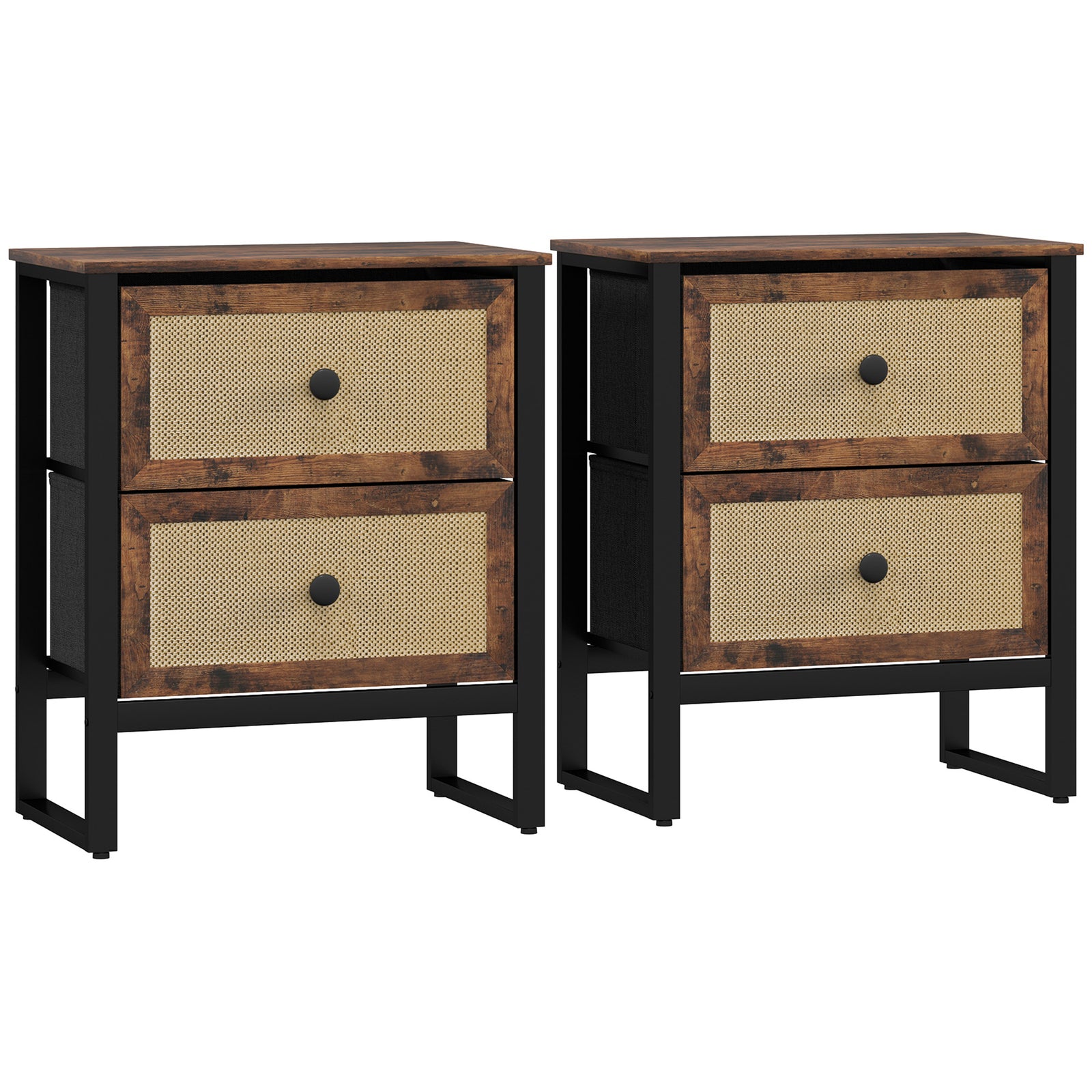 Industrial-Natural Bedside Table Set of 2 - Brown