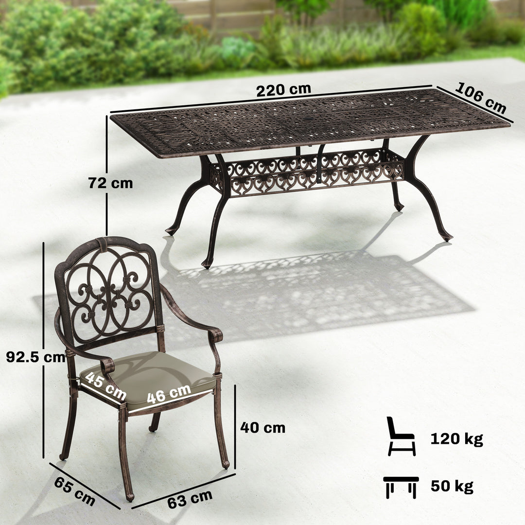 9 Piece Cast Aluminium Garden Dining Set, Garden Table and Chairs Set 