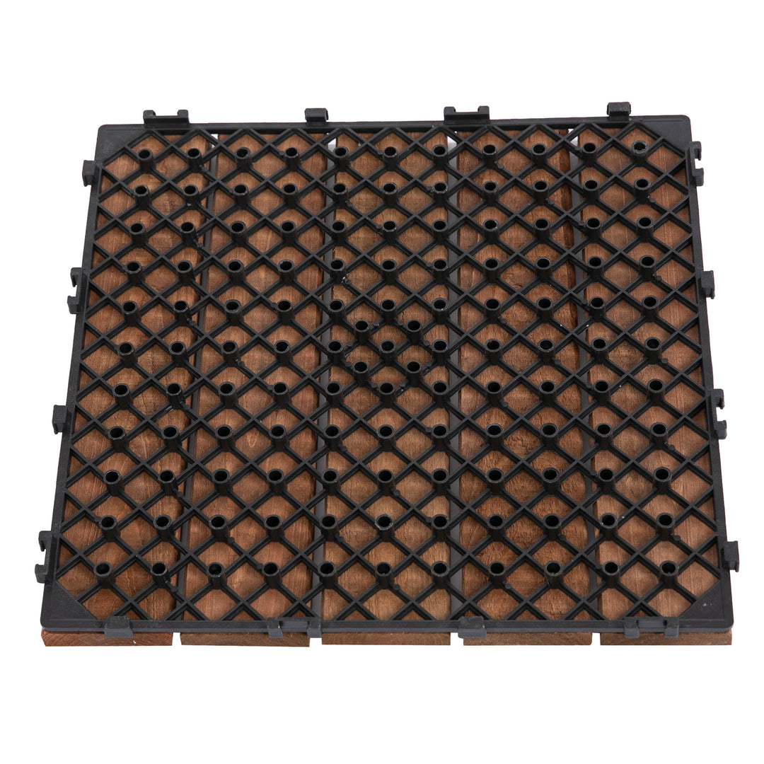 27 Pcs Solid Wood Interlocking Decking Tiles For Patio, Balcony, Roof Terrace, Hot Tub, Brown, (30 x 30 cm Per Piece)