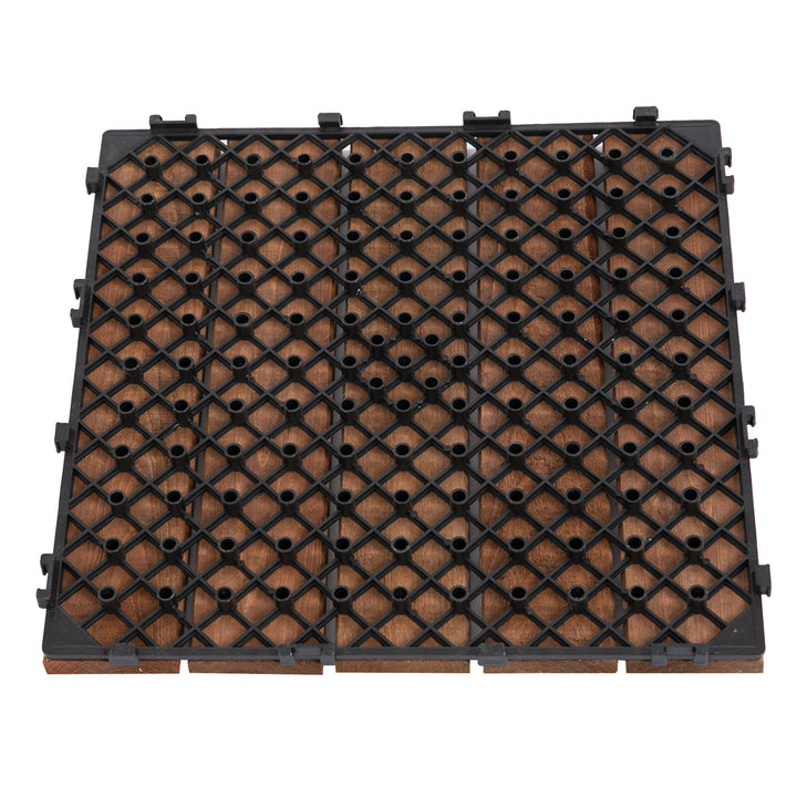 27 Pcs Solid Wood Interlocking Decking Tiles For Patio, Balcony, Roof Terrace, Hot Tub, Brown, (30 x 30 cm Per Piece)