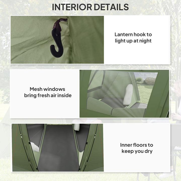 3 Man Camping Tent with Living Area and 2 Bedrooms, 3000mm Waterproof Family Tent with Sewn-in Groundsheet and bag, Portable Dome Shelter for Hiking, Festival, Backpacking, Green