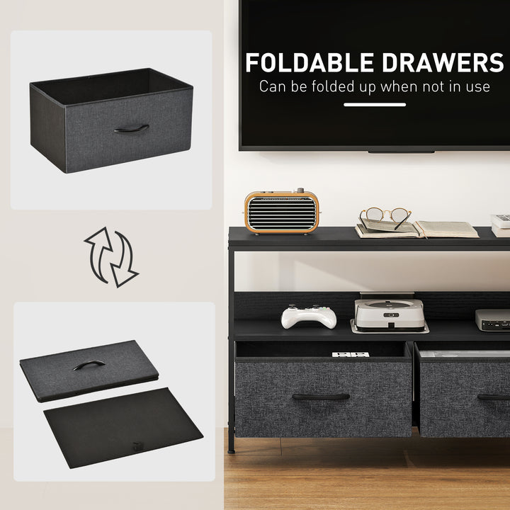 TV Stand Cabinet with 2 Foldable Drawers - Black