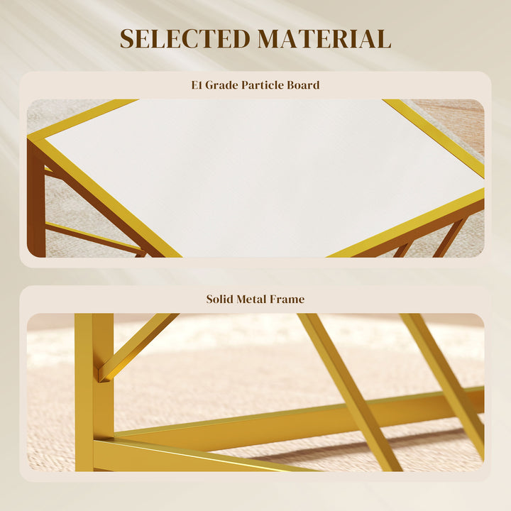 Nesting Coffee Tables, Set of 3 Square Side Tables with Gold Metal Fra