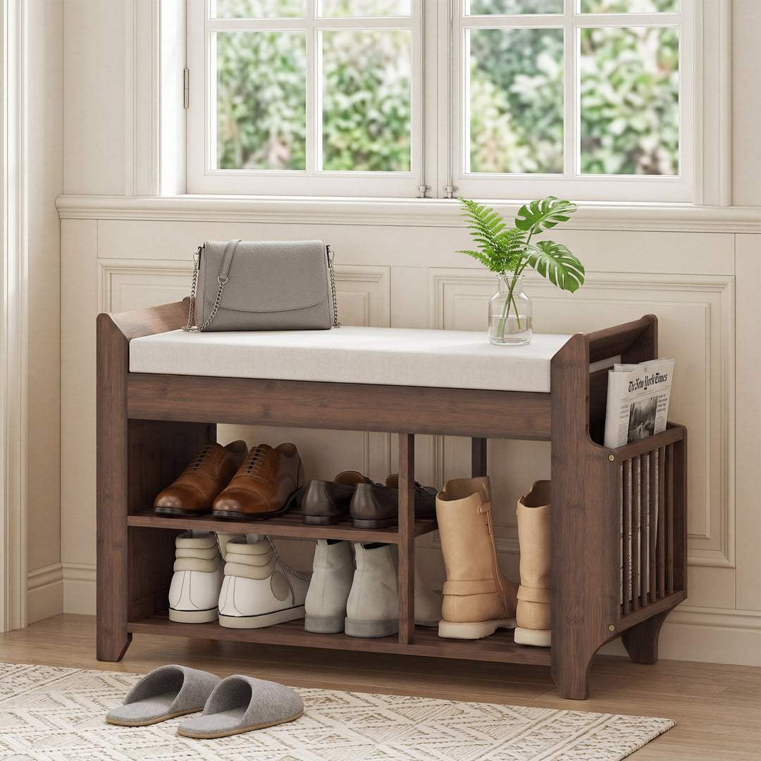 Shoe Bench 2-Tier Boot Section Entryway Storage Bench Cushioned Seat 8