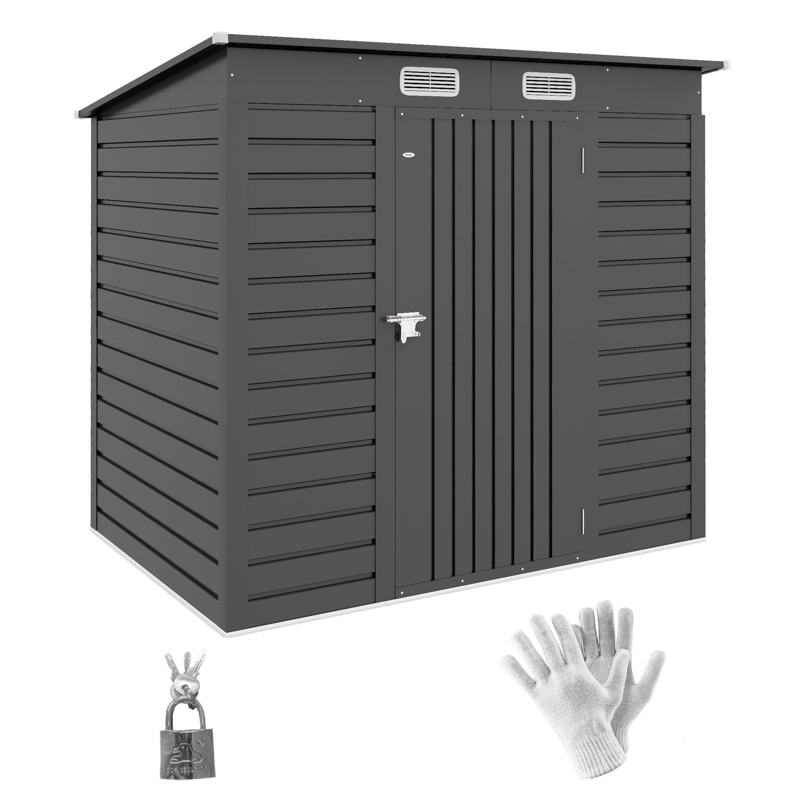 4 x 6ft Galvanised Metal Garden Shed, with Locking Door - Grey