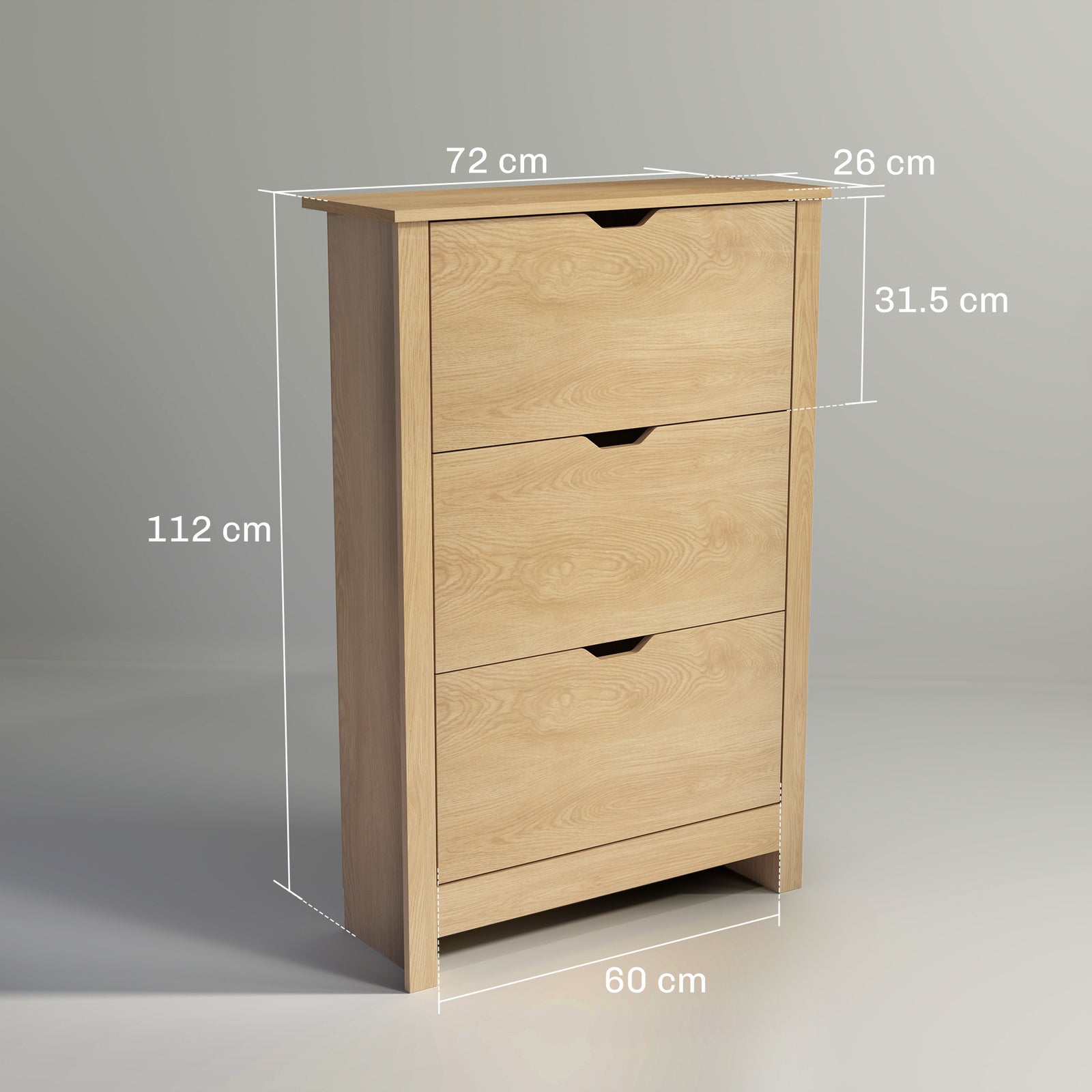 Slim Shoe Cabinet, Narrow Shoe Cupboard with 3 Drawers, Adjustable She