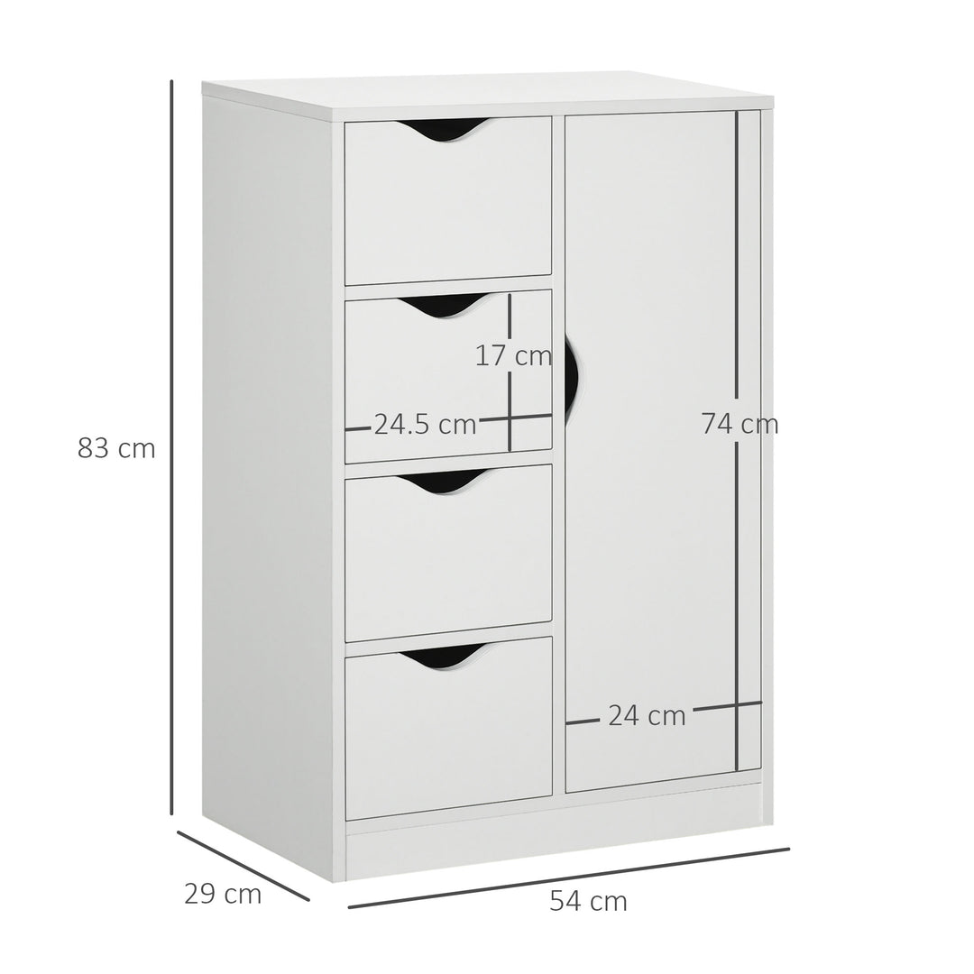 HOMCOM Freestanding Bathroom Cabinet, 4 Drawer Storage Cupboard with Door for Living Room, Kitchen, Bedroom, White | Aosom UK