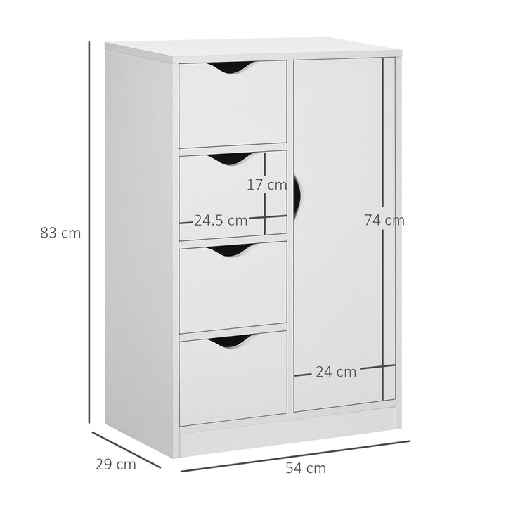 HOMCOM Freestanding Bathroom Cabinet, 4 Drawer Storage Cupboard with Door for Living Room, Kitchen, Bedroom, White | Aosom UK