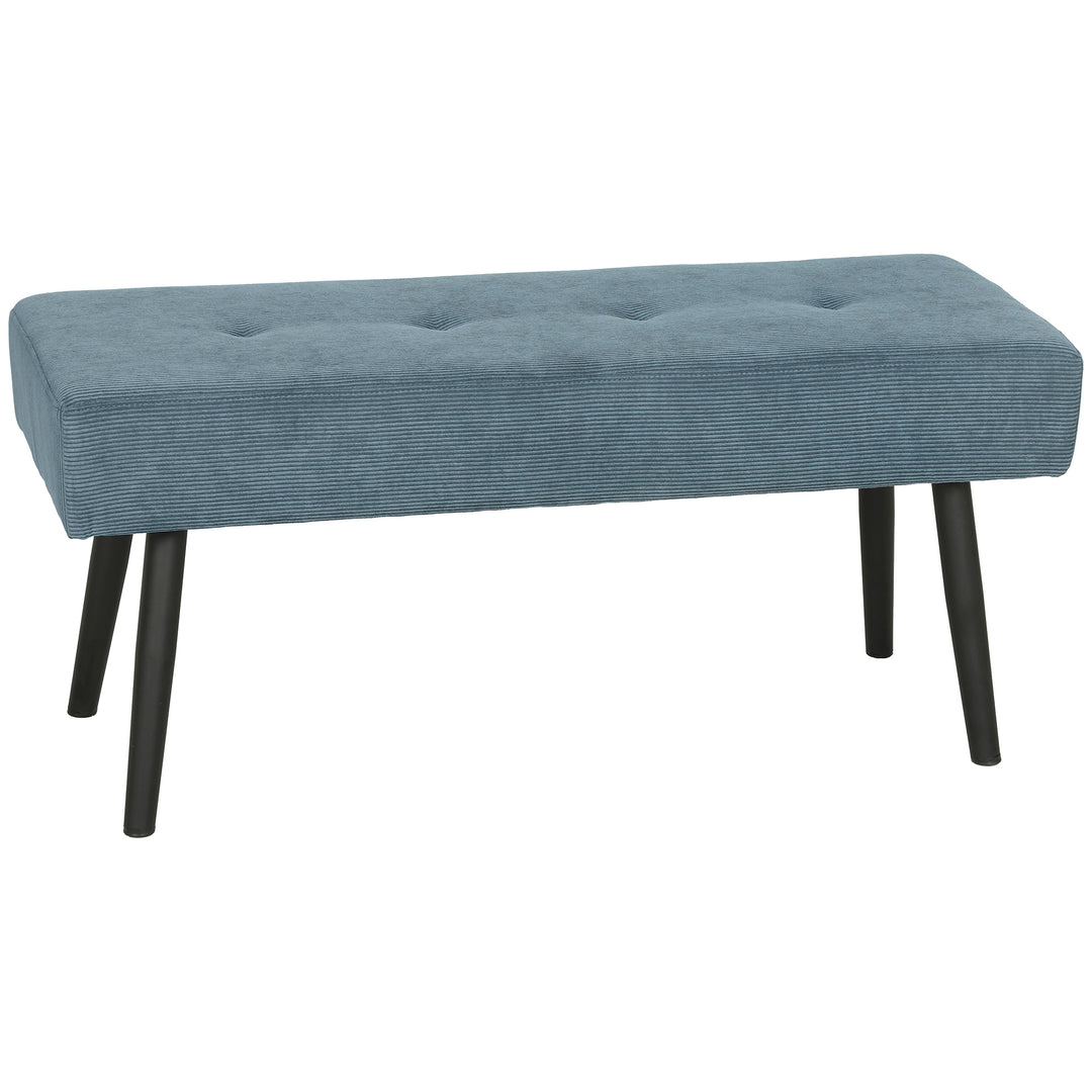 End of Bed Bench, Corduroy Bedroom Bench with Thick Padding and Steel Legs, Tufted Window Seat for Entryway, Living Room - Blue