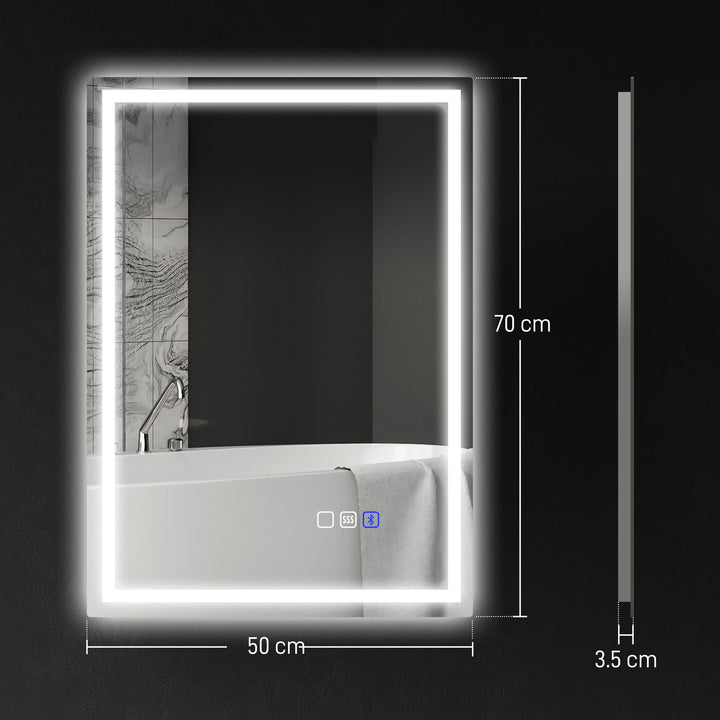 70 x 50 cm Bluetooth Bathroom Mirror - Silver-Tone