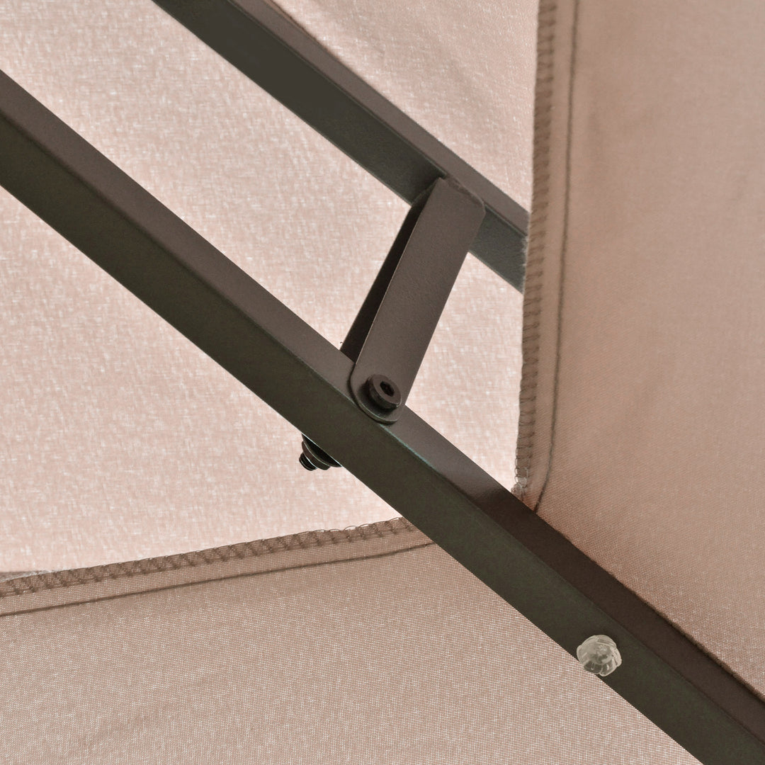 MCL 4 x 3(m) Outdoor Gazebo Canopy Party Tent Garden Pavilion Patio Shelter w/ LED Solar Light, Double Tier Roof, Curtains, Steel Frame, Khaki