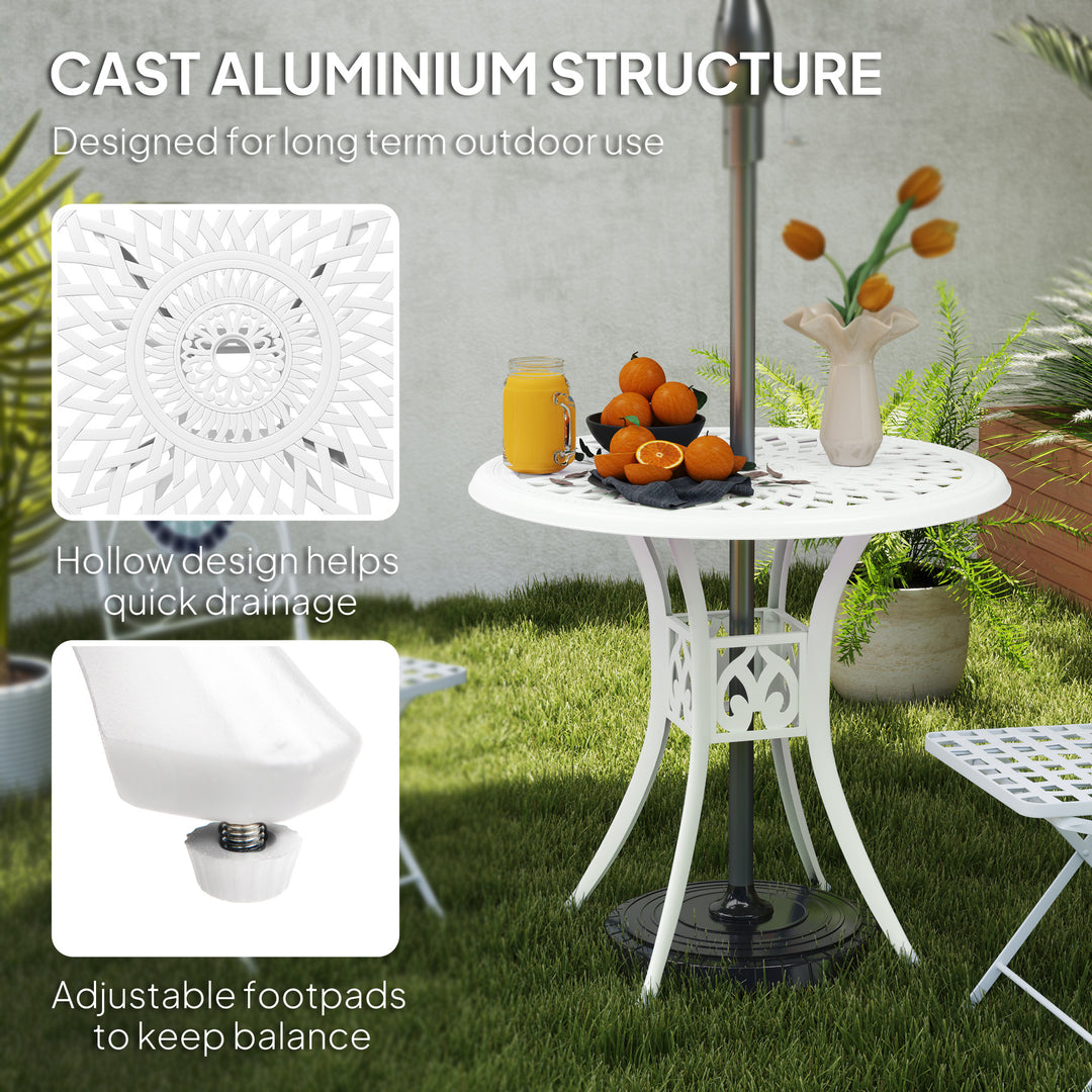 78 cm Round Garden Dining Table with Parasol Hole Antique Cast Aluminium Outdoor Table Only, White