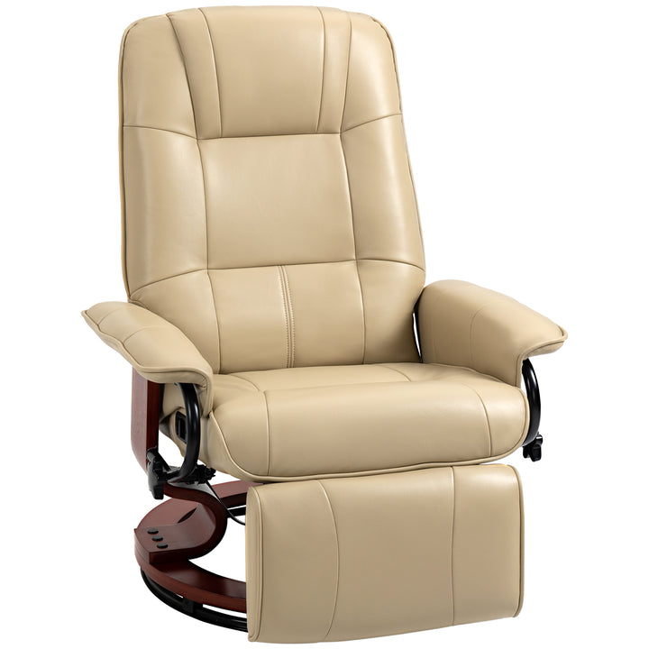 HOMCOM Swivel Recliner, Faux Leather Reclining Chair, Upholstered Armchair with Wooden Base for Living Room, Bedroom, Cream