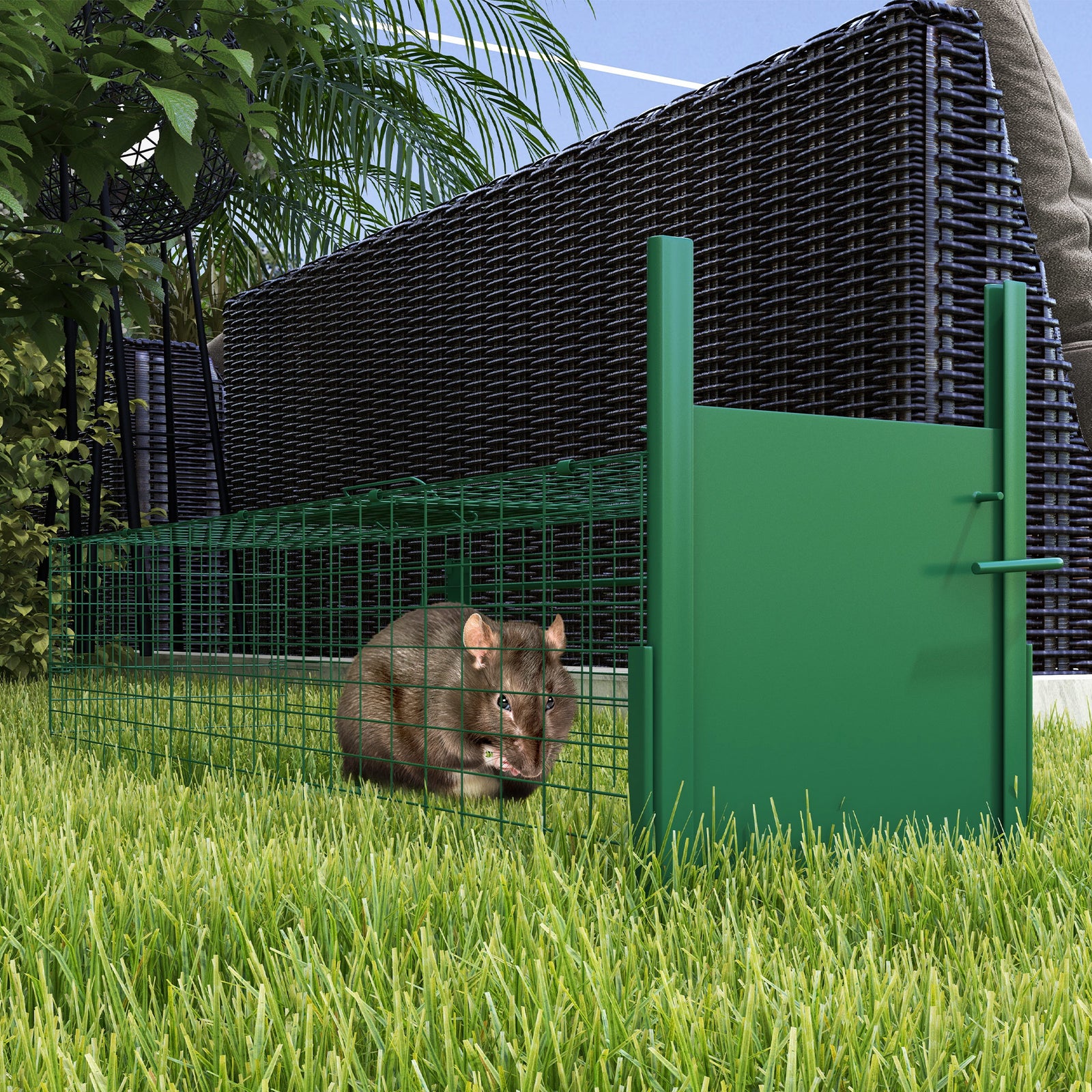 Metal Rat Trap with Single Door, for Small Animals, Dark Green