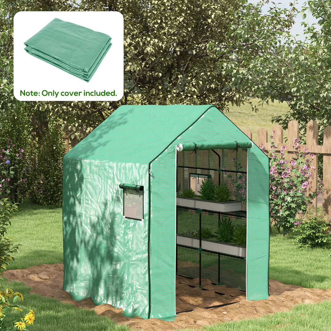 Outsunny Greenhouse Cover Replacement Walk-in PE Hot House Cover with Roll-up Door and Windows, 140 x 143 x 190cm, Green | Aosom UK