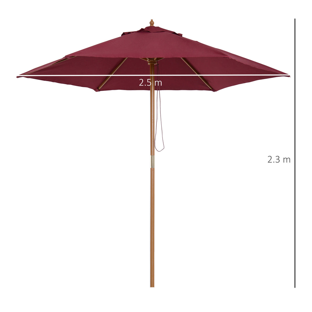 Outsunny Wooden Garden Parasol, 2.5m Outdoor Umbrella Sun Shade with Pulley System, Wine Red | Aosom UK