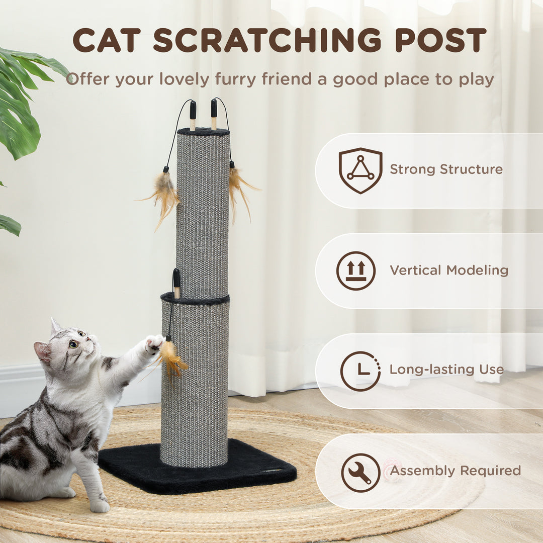 78cm 2-in-1 Cat Scratching Post with 3 Toy Feathers, Black