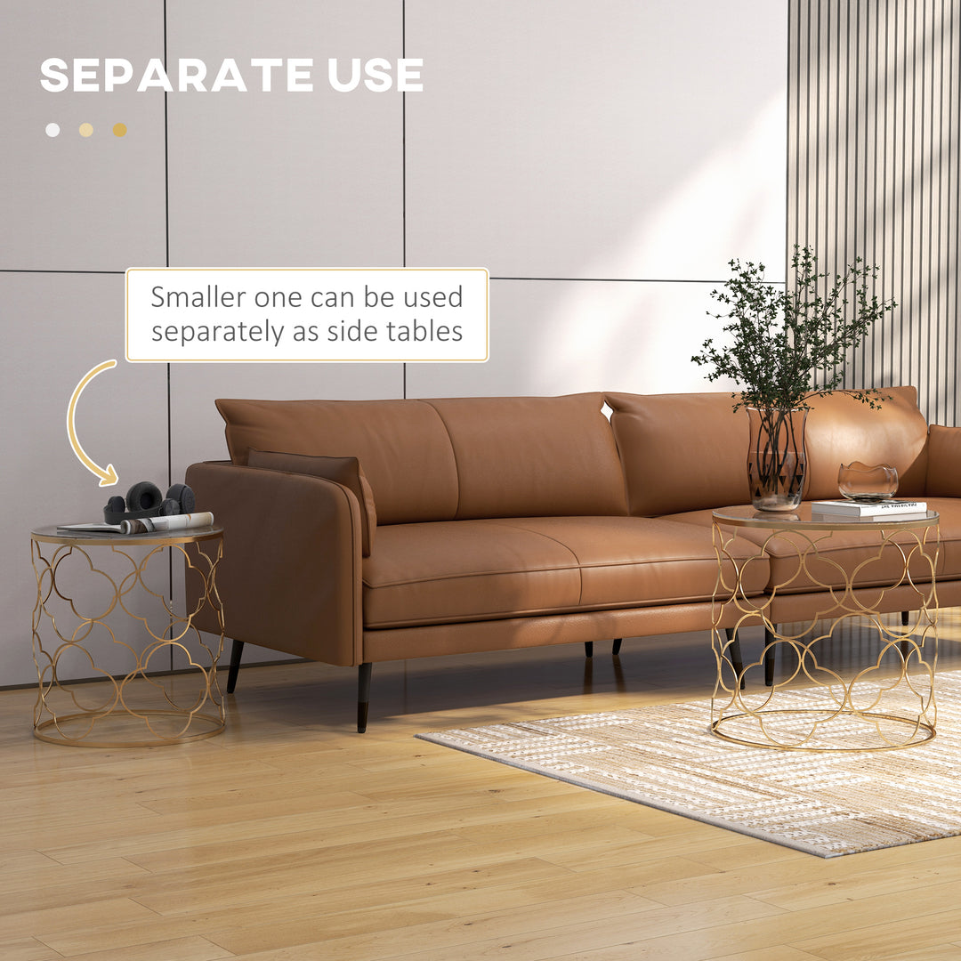 MCL Nesting Tables Set of 2, Modern Stacking Side End Table with Tempered Glass Top, Metal Frame for Living Room Bedroom Office, Gold Tone