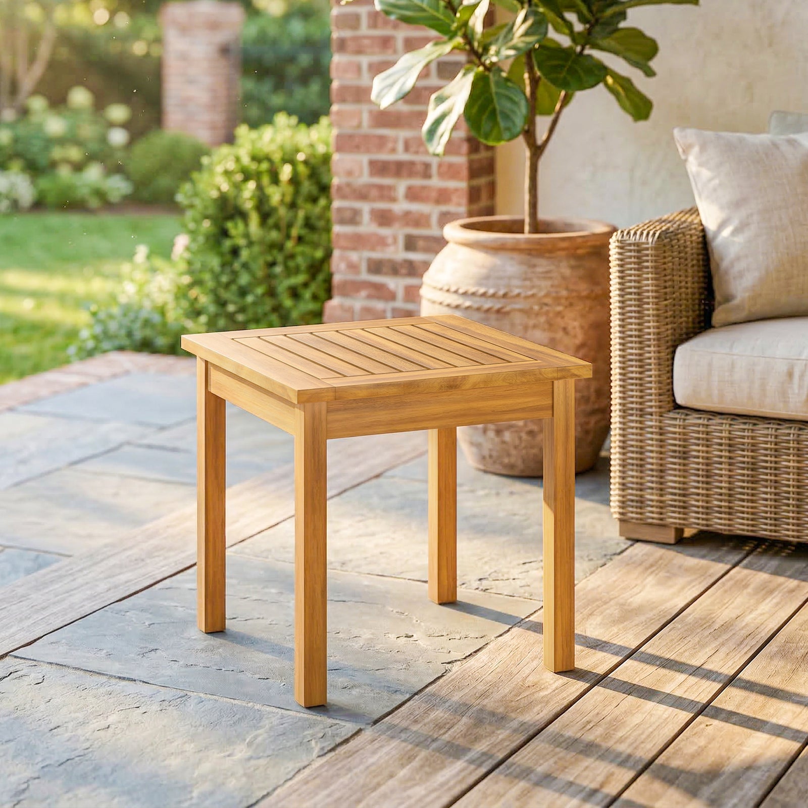 Coffee Table Fully Assembled Patio Side Table Slatted Top Solid Acacia