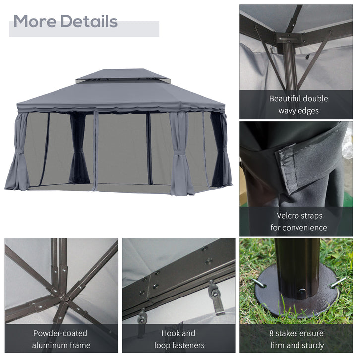3 x 4m Aluminium Garden Gazebo, Marquee Canopy Shelter Pavilion Party Tent with Nets and Curtains for Garden and Deck, Dark Grey