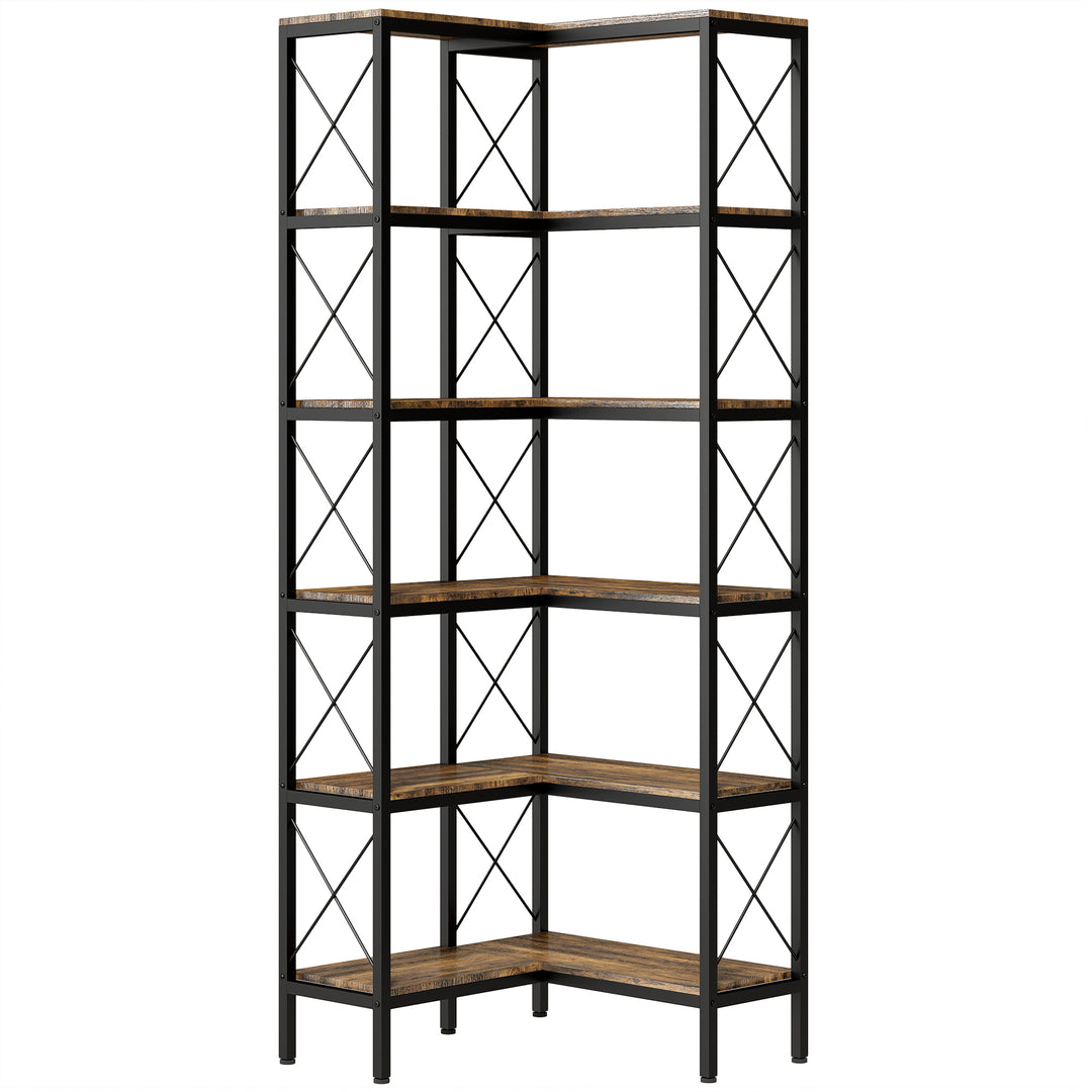 5-Tier L-Shaped Bookshelf, Freestanding Corner Bookcase with Metal Fra