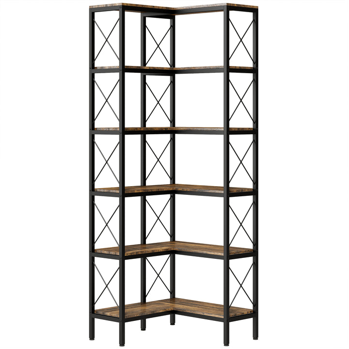 5-Tier L-Shaped Bookshelf, Freestanding Corner Bookcase with Metal Fra