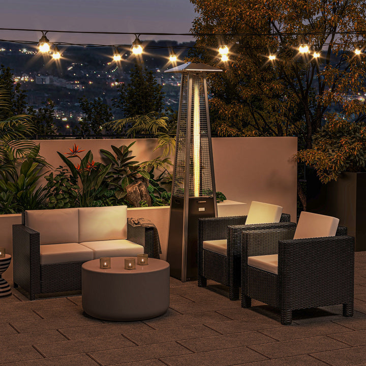 11.2KW Outdoor Patio Gas Heater Freestanding Pyramid Propane Heater Garden Tower Heater with Wheels, Dust Cover, Regulator and Hose, Black, 50 x 50 x 225cm