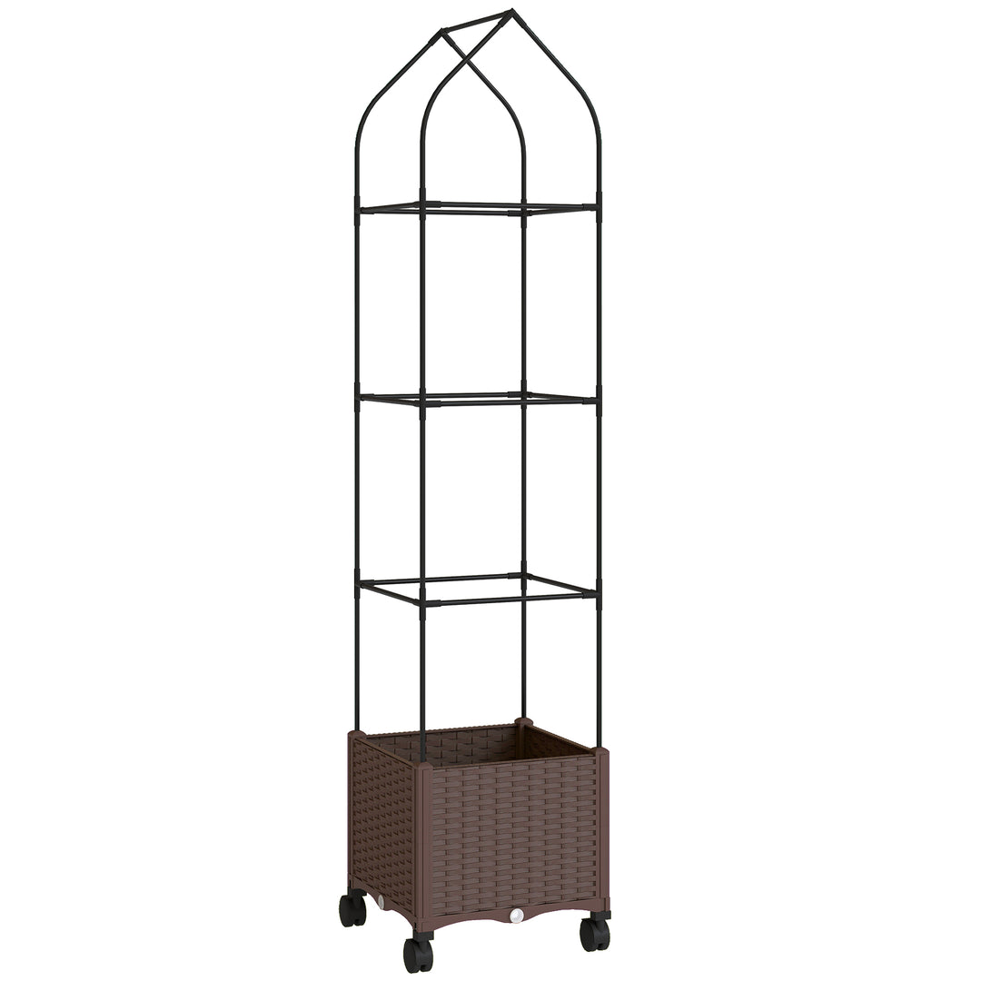 Raised Garden Bed with Trellis, Tomato Cage with Lockable Wheels, Self