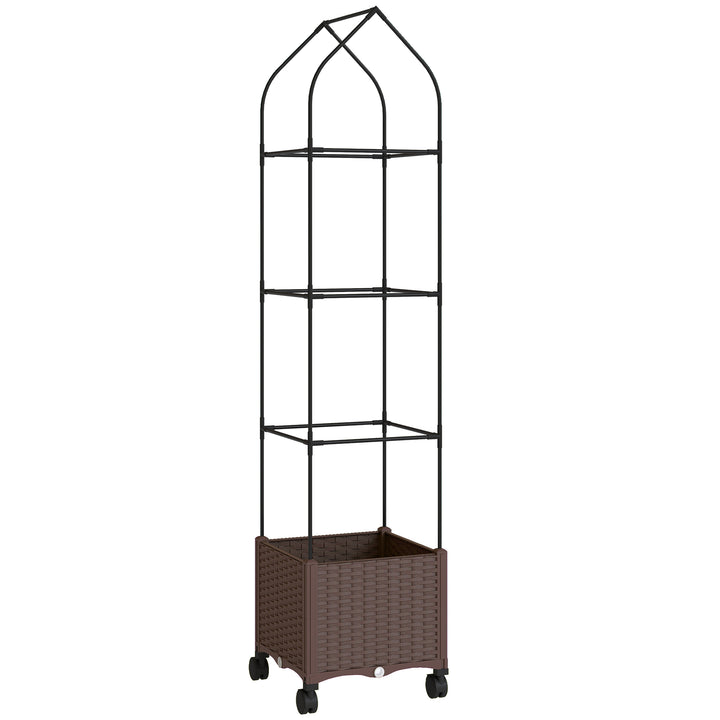 Raised Garden Bed with Trellis, Tomato Cage with Lockable Wheels, Self