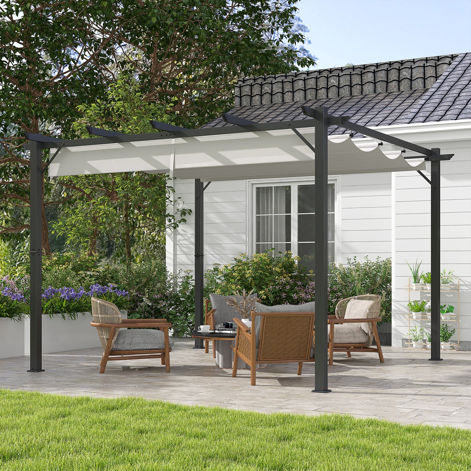 3 x 3(m) Aluminium Pergola Canopy Gazebo Awning Outdoor Garden Sun Shade Shelter Marquee Party BBQ, Light Grey