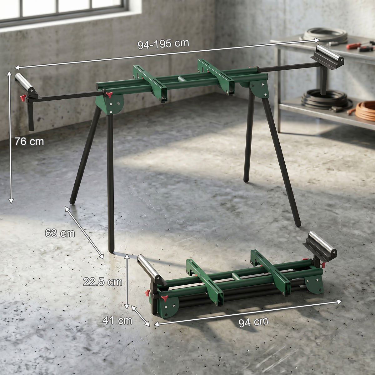 Universal Mitre Saw Stand with Adjustable Rollers and Support Arms, Po