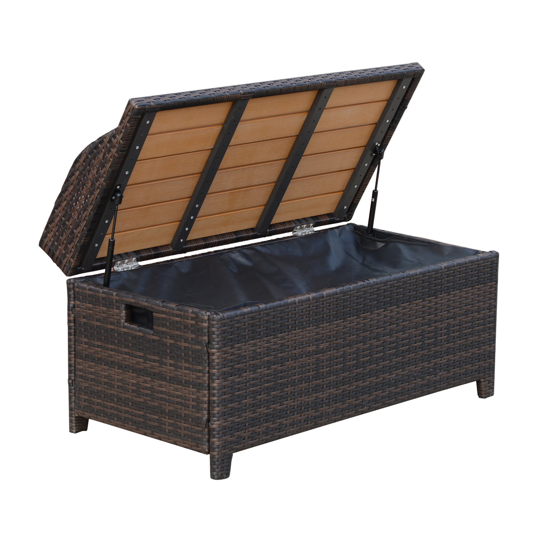 130 L Rattan Garden Storage Box, with Seat - Mixed Brown