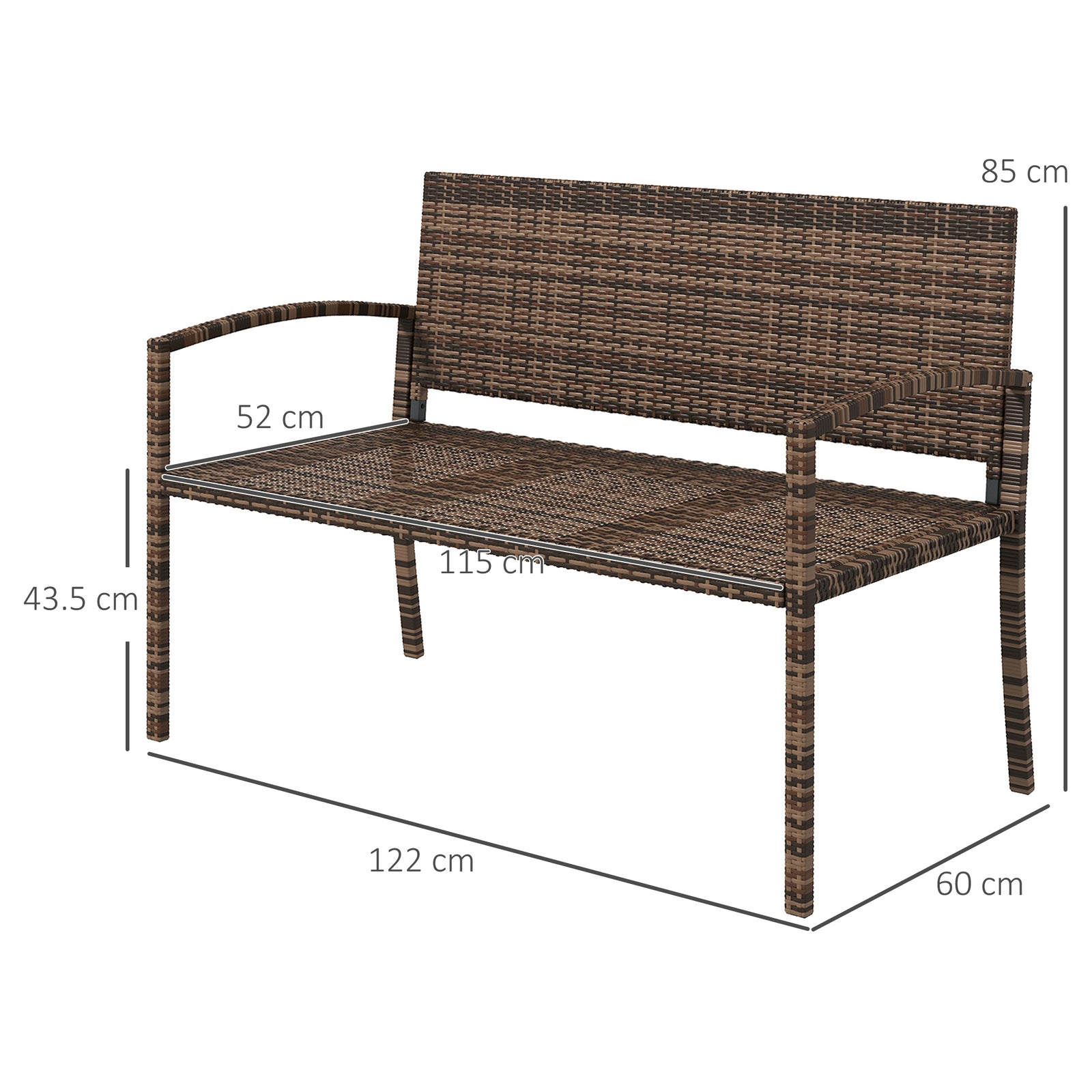 All Weather Wicker Garden Loveseat, 2 Seater Poly Rattan Garden Bench,