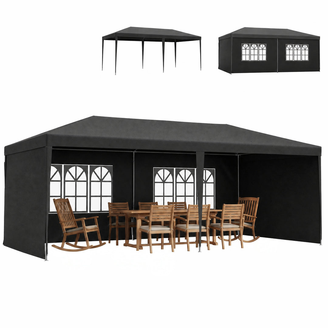 2.95 x 5.83 m Semi-Open Gazebo - Dark Grey