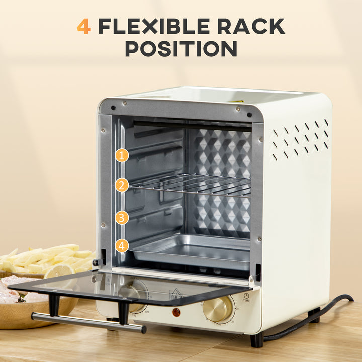 Mini Oven, 15 Litres Electric Oven and Grill with 60-230℃ Adjustable Temperature, 60 Minute Timer, Include Baking Tray, Wire Rack and Crumb Tray, 1000W, Cream White