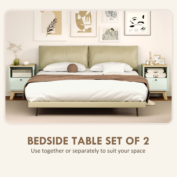 Modern Nightstand Set of 2, Bedside Table with Drawer and Open Shelf, 