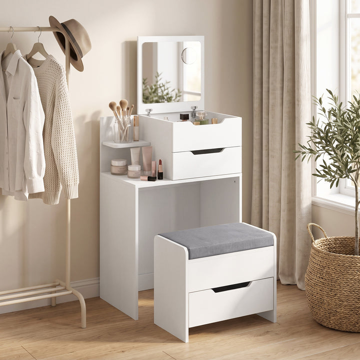 Vanity Desk Flip Top Hidden Mirror Vanity Rolling Stool Open Shelf - view 2