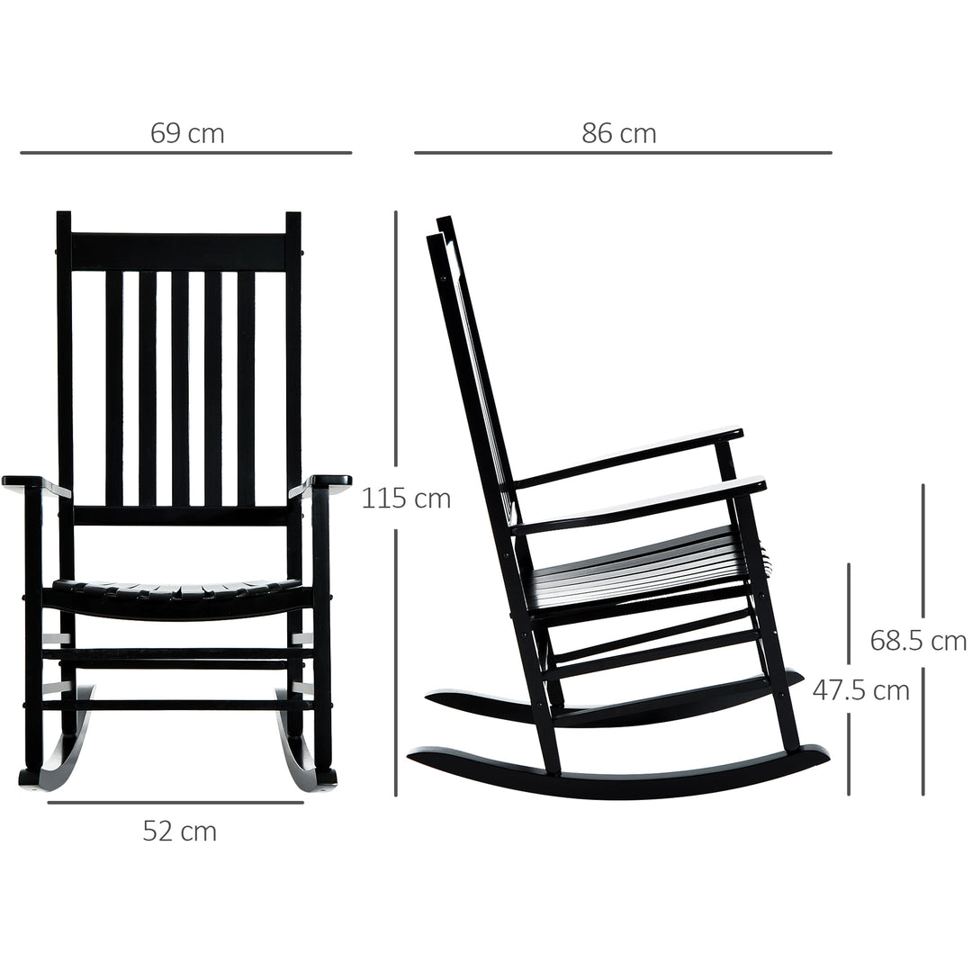 Outdoor Porch Rocking Chair Armchair Wooden Patio Rocker Balcony Deck Garden Seat Black