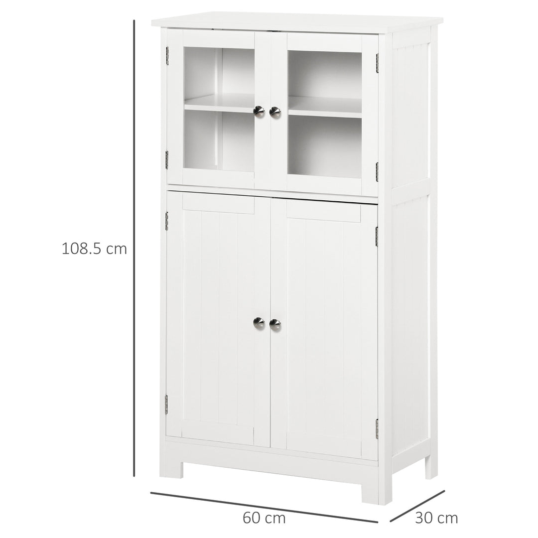 Kleankin Bathroom Floor Storage Cabinet w/ Tempered Glass Doors & Adjustable Shelf, Free Standing Organizer for Living Room Entryway, White | Aosom UK