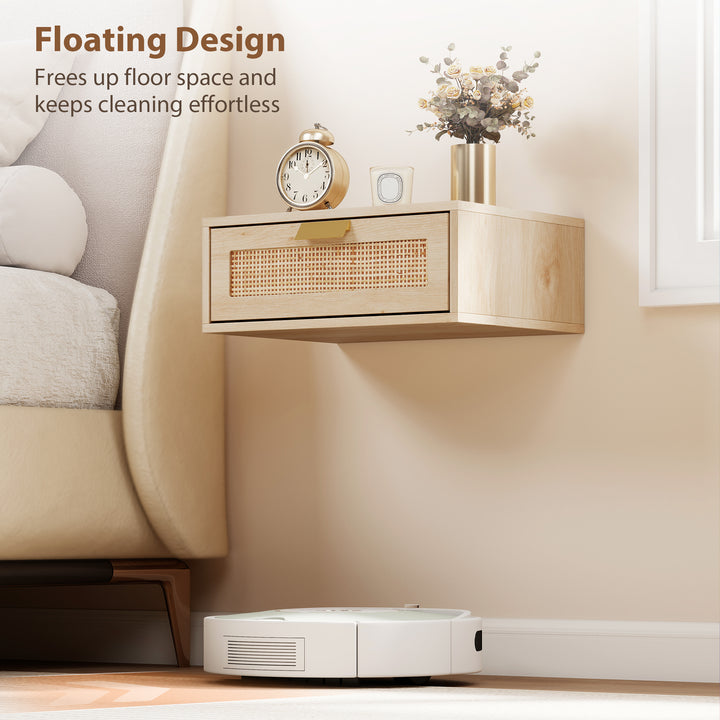 Floating Bedside Tables Set of 2, Wall Mounted Bedside Cabinets with R