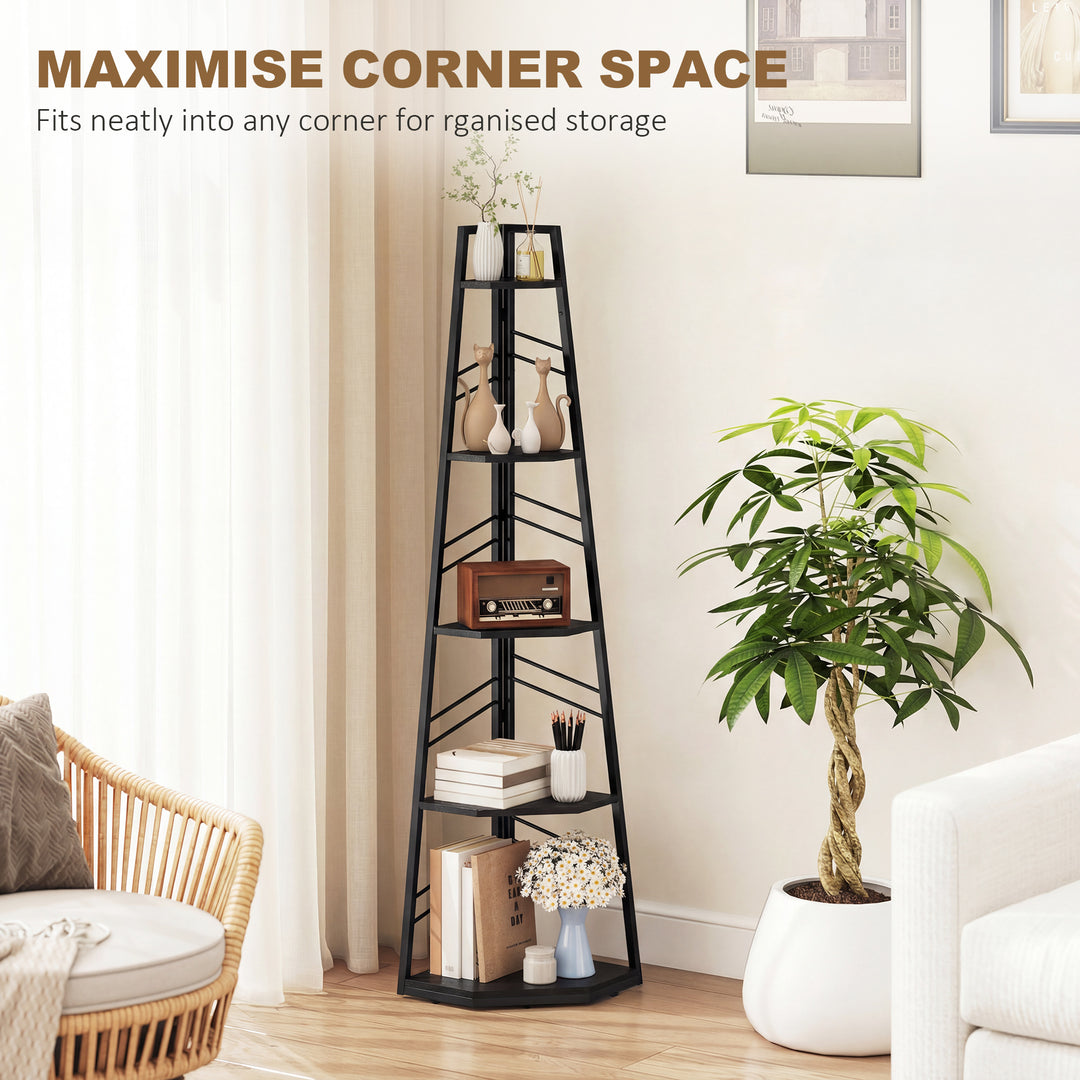 Corner Bookcase, 5-Tier Floor Standing Bookshelf, Shelving Unit for Li
