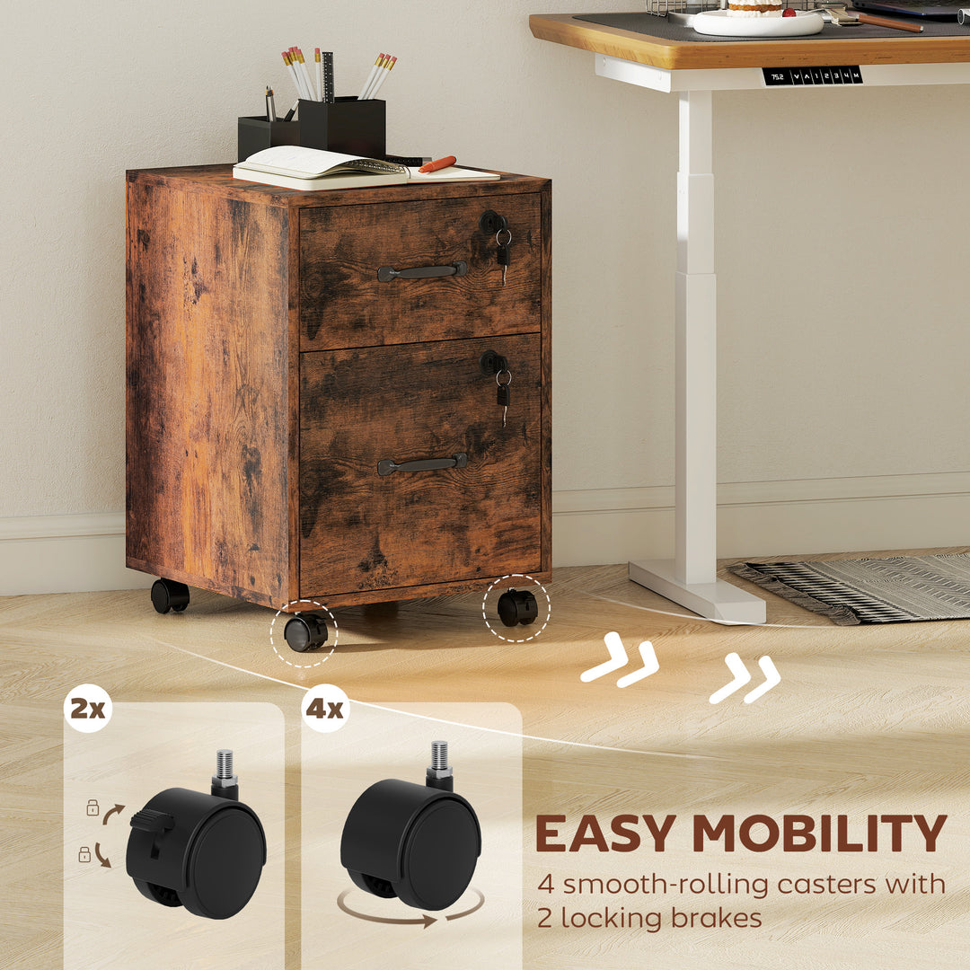 Rolling File Cabinet with 2 Drawers, Mobile Filing Cabinet with Hanging File Folder for Letter Sized Documents