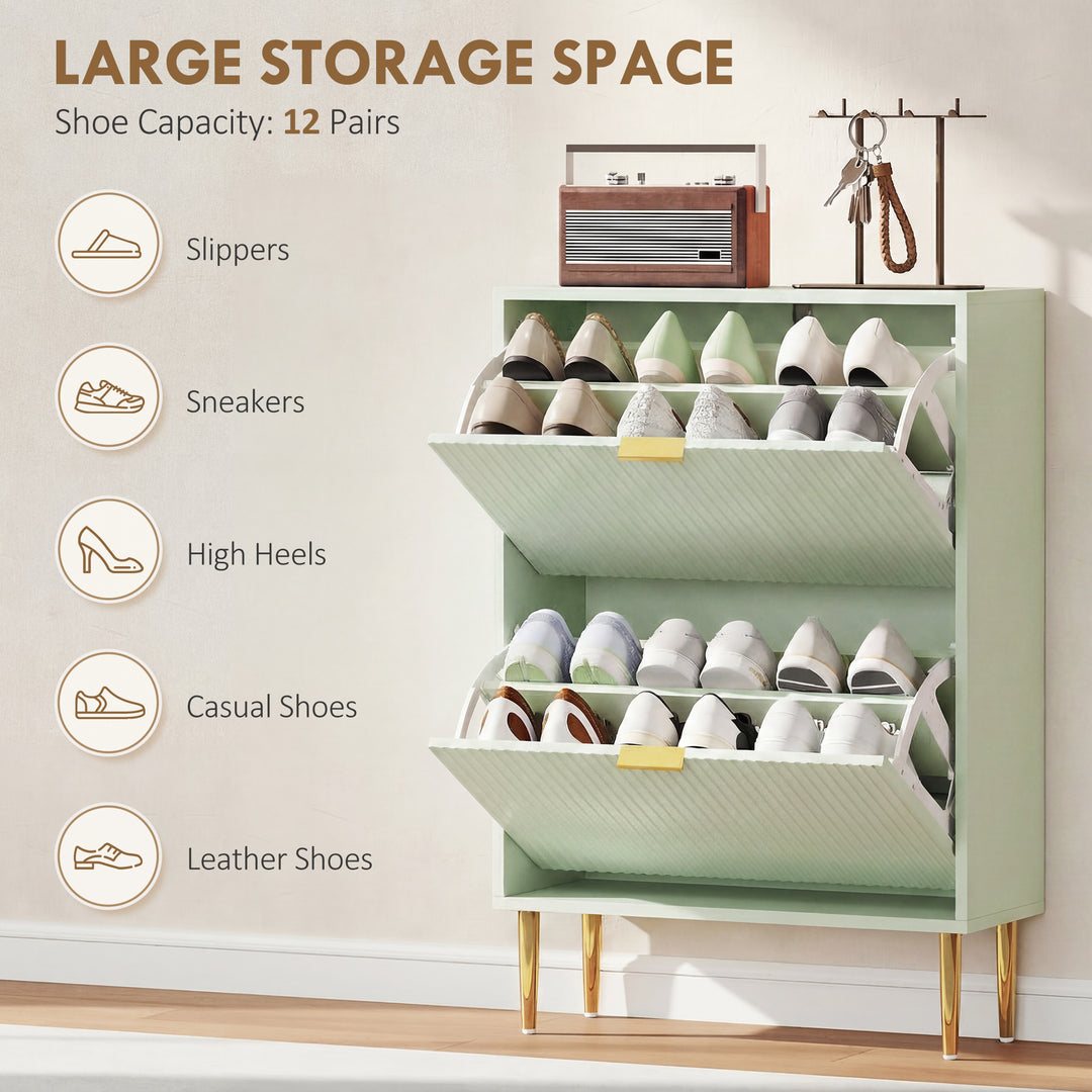 Elegant Two-Drawer Shoe Cabinet - Light Green
