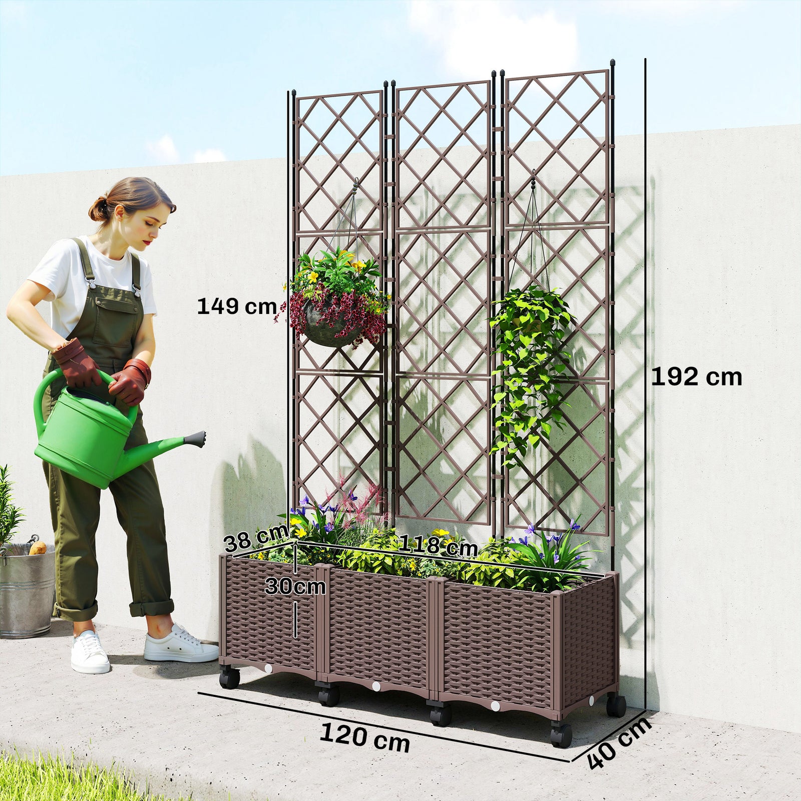 Plastic Raised Planter with Trellis, Self Watering Raised Bed for Gard