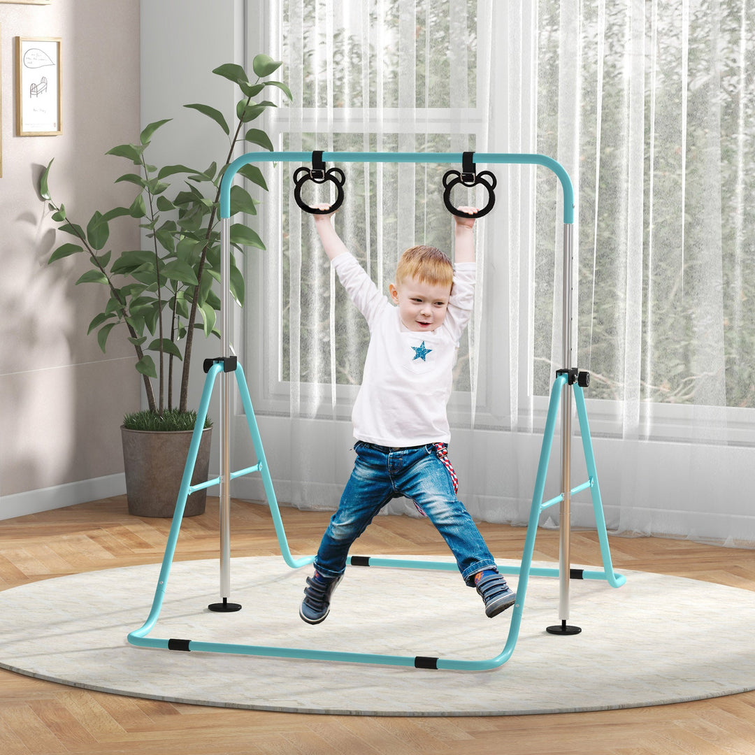 Adjustable Height, Foldable Kids Gymnastics Bar w/ Non-slip Rubber Floor Rings, for 3+ Years