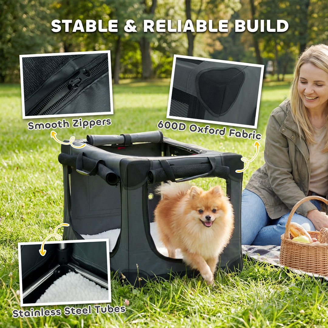 Soft Dog Crate Pet Travel Crate 60 x 42 x 43 cm with Removable Pad Mes