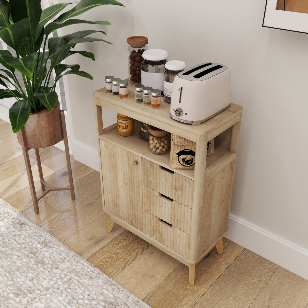 Small Sideboard with Drawers and Adjustable Shelf - Nature Wood Finish