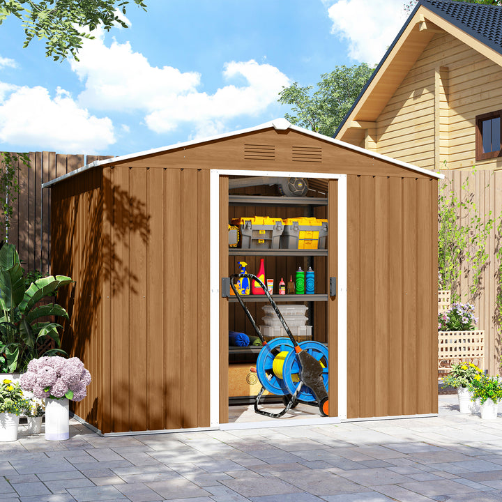 8 x 6ft Galvanised Steel Shed, with Double Door - Brown
